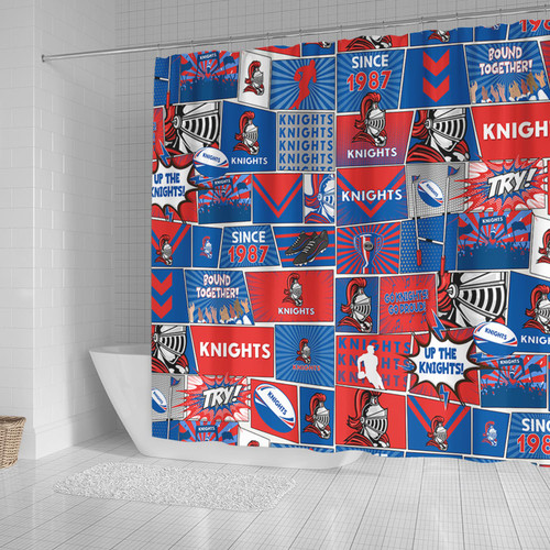 Newcastle Knights Shower Curtain - Team Of Us Die Hard Fan Supporters Comic Style Newcastle Knights Shower Curtain - Team Of Us Die Hard Fan Supporters Comic Style
