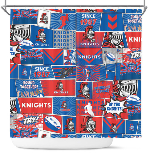 Newcastle Knights Shower Curtain - Team Of Us Die Hard Fan Supporters Comic Style Newcastle Knights Shower Curtain - Team Of Us Die Hard Fan Supporters Comic Style