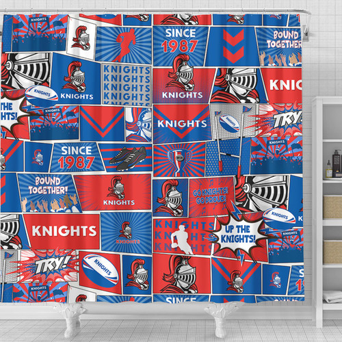 Newcastle Knights Shower Curtain - Team Of Us Die Hard Fan Supporters Comic Style