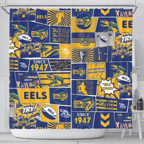 Parramatta Eels Shower Curtain - Team Of Us Die Hard Fan Supporters Comic Style Parramatta Eels Shower Curtain - Team Of Us Die Hard Fan Supporters Comic Style