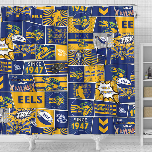 Parramatta Eels Shower Curtain - Team Of Us Die Hard Fan Supporters Comic Style