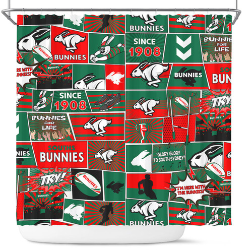 South Sydney Rabbitohs Shower Curtain - Team Of Us Die Hard Fan Supporters Comic Style South Sydney Rabbitohs Shower Curtain - Team Of Us Die Hard Fan Supporters Comic Style