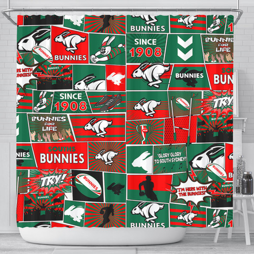 South Sydney Rabbitohs Shower Curtain - Team Of Us Die Hard Fan Supporters Comic Style South Sydney Rabbitohs Shower Curtain - Team Of Us Die Hard Fan Supporters Comic Style
