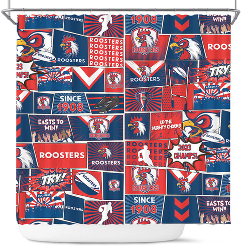 Sydney Roosters Shower Curtain - Team Of Us Die Hard Fan Supporters Comic Style