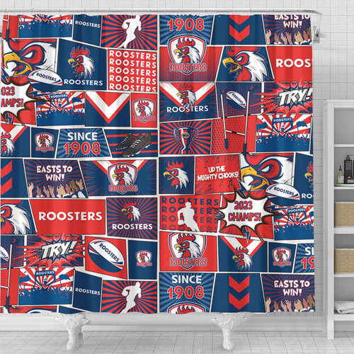 Roosters Shower Curtain - Team Of Us Die Hard Fan Supporters Comic Style