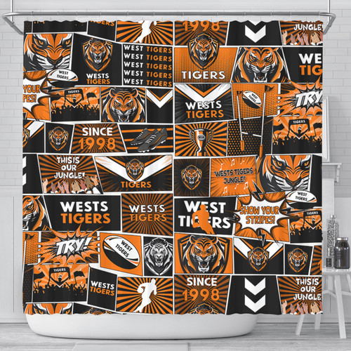 Wests Tigers Shower Curtain - Team Of Us Die Hard Fan Supporters Comic Style Wests Tigers Shower Curtain - Team Of Us Die Hard Fan Supporters Comic Style