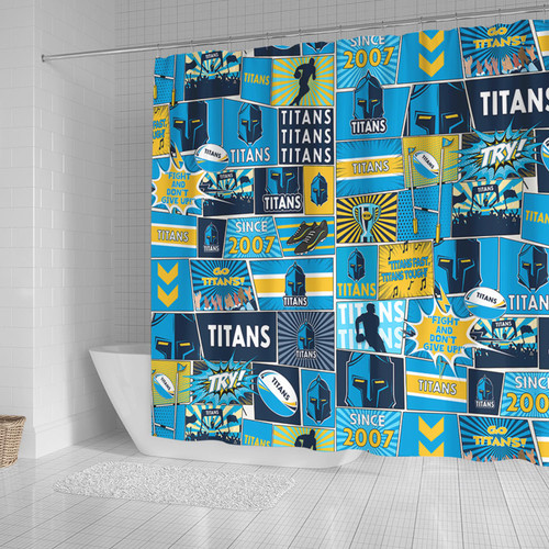 Gold Coast Titans Shower Curtain - Team Of Us Die Hard Fan Supporters Comic Style Gold Coast Titans Shower Curtain - Team Of Us Die Hard Fan Supporters Comic Style