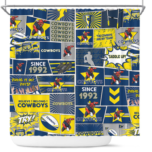 North Queensland Cowboys Shower Curtain - Team Of Us Die Hard Fan Supporters Comic Style