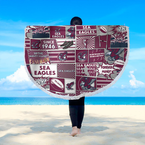 Manly Warringah Sea Eagles Beach Blanket - Team Of Us Die Hard Fan Supporters Comic Style Manly Warringah Sea Eagles Beach Blanket - Team Of Us Die Hard Fan Supporters Comic Style