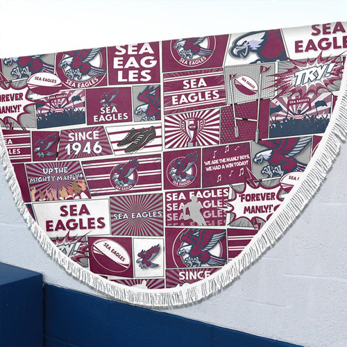 Manly Warringah Sea Eagles Beach Blanket - Team Of Us Die Hard Fan Supporters Comic Style Manly Warringah Sea Eagles Beach Blanket - Team Of Us Die Hard Fan Supporters Comic Style