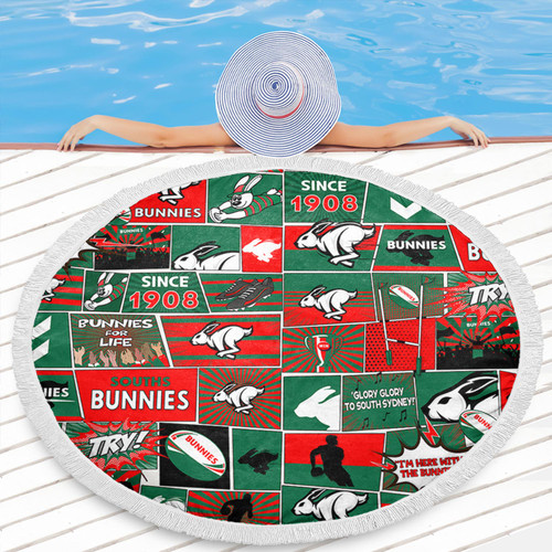 South Sydney Rabbitohs Beach Blanket - Team Of Us Die Hard Fan Supporters Comic Style