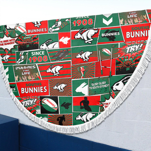 South Sydney Rabbitohs Beach Blanket - Team Of Us Die Hard Fan Supporters Comic Style South Sydney Rabbitohs Beach Blanket - Team Of Us Die Hard Fan Supporters Comic Style