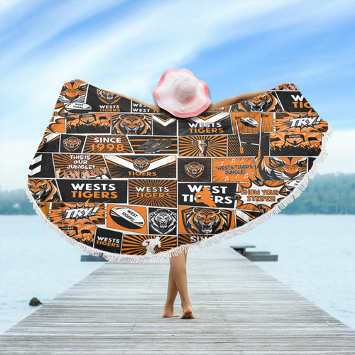 Wests Tigers Beach Blanket - Team Of Us Die Hard Fan Supporters Comic Style