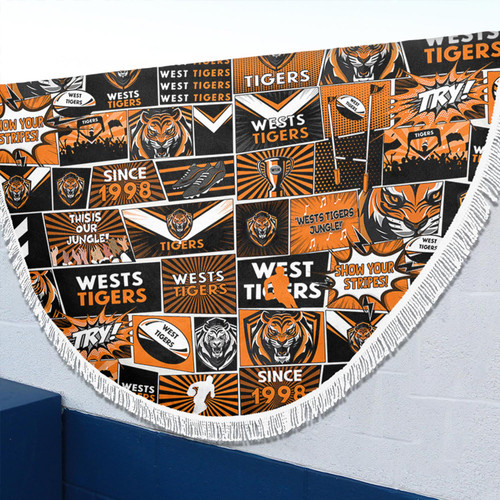 Wests Tigers Beach Blanket - Team Of Us Die Hard Fan Supporters Comic Style
