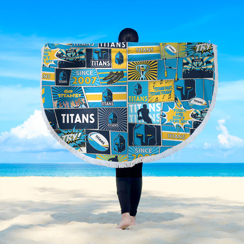 Gold Coast Titans Beach Blanket - Team Of Us Die Hard Fan Supporters Comic Style Gold Coast Titans Beach Blanket - Team Of Us Die Hard Fan Supporters Comic Style