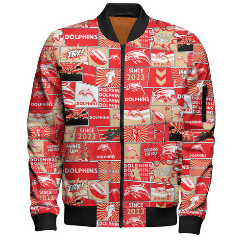 Redcliffe Dolphins Bomber Jacket - Team Of Us Die Hard Fan Supporters Comic Style