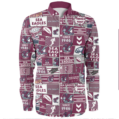 Manly Warringah Sea Eagles Long Sleeve Shirt - Team Of Us Die Hard Fan Supporters Comic Style