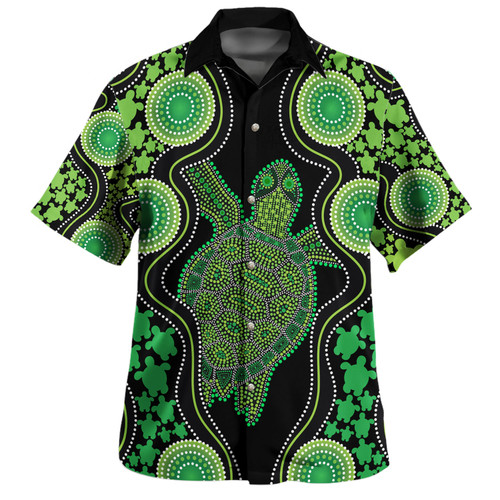 Australia Hawaiian Shirt - Aboriginal Art Green Turtle Inspired