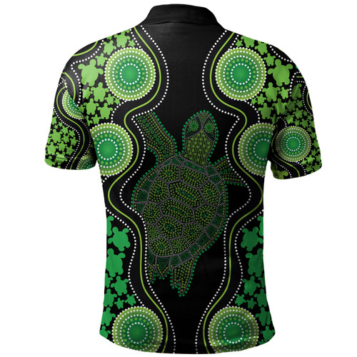 Australia Polo Shirt - Aboriginal Art Green Turtle Inspired