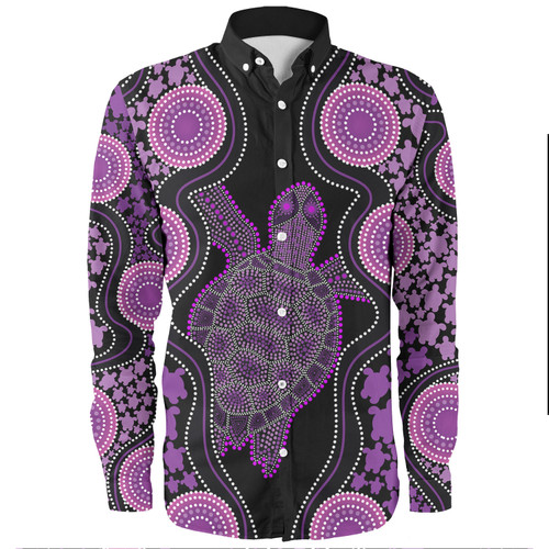 Australia Long Sleeve Shirt - Aboriginal Art Purple Turtle Inspired