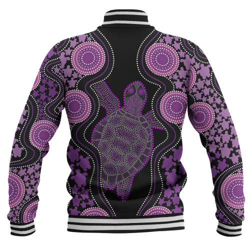 Australia Baseball Jacket - Aboriginal Art Purple Turtle Inspired