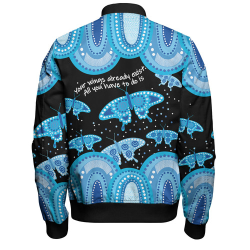 Australia Bomber Jacket - Aboriginal Blue Butterflies Art Inspired Australia Bomber Jacket - Aboriginal Blue Butterflies Art Inspired