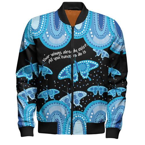 Australia Bomber Jacket - Aboriginal Blue Butterflies Art Inspired