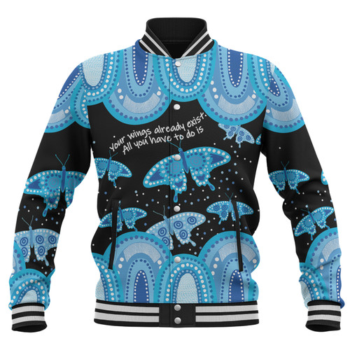 Australia Baseball Jacket - Aboriginal Blue Butterflies Art Inspired