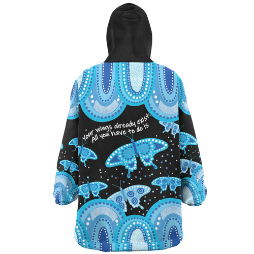 Australia Snug Hoodie - Aboriginal Blue Butterflies Art Inspired