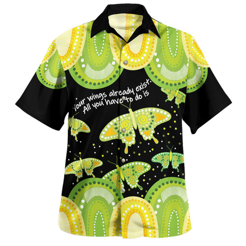 Australia Hawaiian Shirt - Aboriginal Green Butterflies Art Inspired