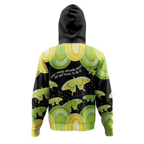 Australia Hoodie - Aboriginal Green Butterflies Art Inspired