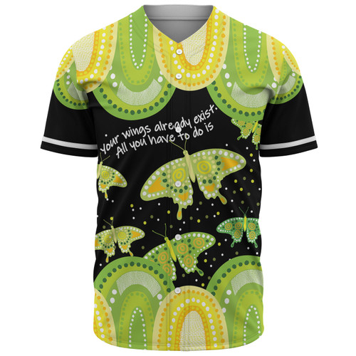 Australia Baseball Shirt - Aboriginal Green Butterflies Art Inspired