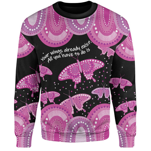 Australia Sweatshirt - Aboriginal Pink Butterflies Art Inspired