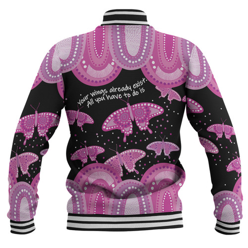 Australia Baseball Jacket - Aboriginal Pink Butterflies Art Inspired Australia Baseball Jacket - Aboriginal Pink Butterflies Art Inspired