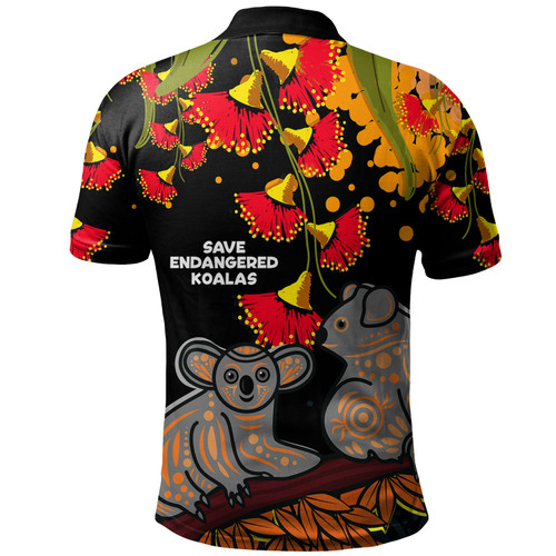 Australia Polo Shirt - Aboriginal Save Endangered Koalas Red Bottle Brush Flower