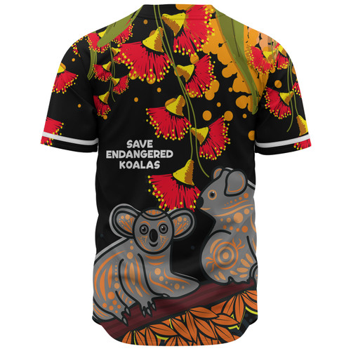 Australia Baseball Shirt - Aboriginal Save Endangered Koalas Red Bottle Brush Flower Australia Baseball Shirt - Aboriginal Save Endangered Koalas Red Bottle Brush Flower