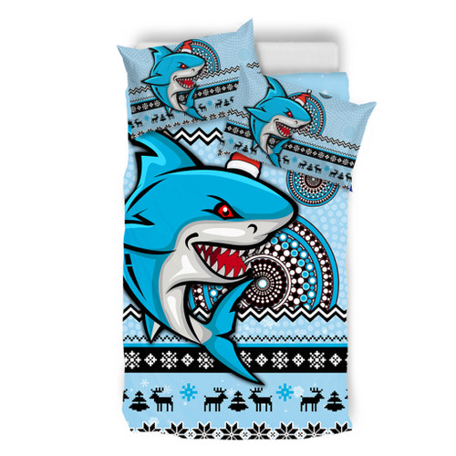 Cronulla-Sutherland Sharks Bedding Set - Australia Ugly Xmas With Aboriginal Patterns For Die Hard Fans Cronulla-Sutherland Sharks Bedding Set - Australia Ugly Xmas With Aboriginal Patterns For Die Hard Fans