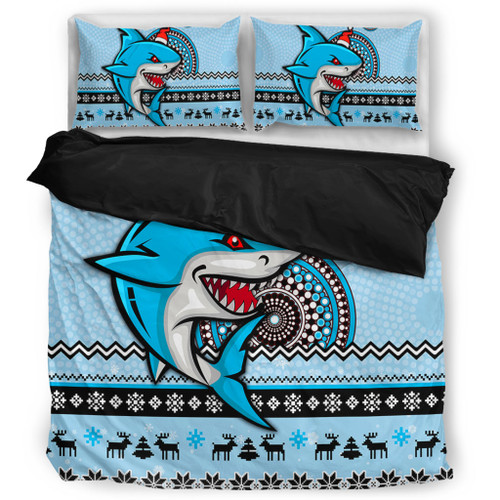 Cronulla-Sutherland Sharks Bedding Set - Australia Ugly Xmas With Aboriginal Patterns For Die Hard Fans Cronulla-Sutherland Sharks Bedding Set - Australia Ugly Xmas With Aboriginal Patterns For Die Hard Fans