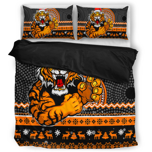 Wests Tigers Bedding Set - Australia Ugly Xmas With Aboriginal Patterns For Die Hard Fans Wests Tigers Bedding Set - Australia Ugly Xmas With Aboriginal Patterns For Die Hard Fans