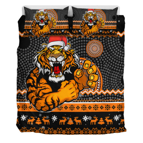 Wests Tigers Bedding Set - Australia Ugly Xmas With Aboriginal Patterns For Die Hard Fans Wests Tigers Bedding Set - Australia Ugly Xmas With Aboriginal Patterns For Die Hard Fans