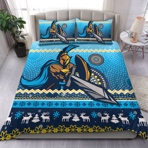 Gold Coast Titans Bedding Set - Australia Ugly Xmas With Aboriginal Patterns For Die Hard Fans