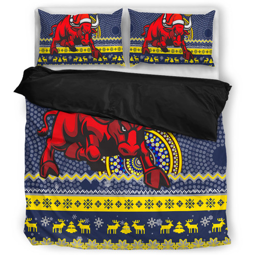 North Queensland Cowboys Bedding Set - Australia Ugly Xmas With Aboriginal Patterns For Die Hard Fans North Queensland Cowboys Bedding Set - Australia Ugly Xmas With Aboriginal Patterns For Die Hard Fans