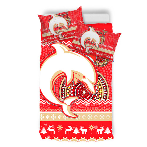 Redcliffe Dolphins Bedding Set - Australia Ugly Xmas With Aboriginal Patterns For Die Hard Fans Redcliffe Dolphins Bedding Set - Australia Ugly Xmas With Aboriginal Patterns For Die Hard Fans