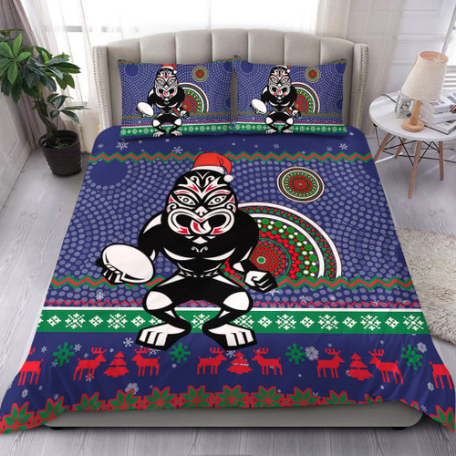 New Zealand Warriors Bedding Set - Australia Ugly Xmas With Aboriginal Patterns For Die Hard Fans