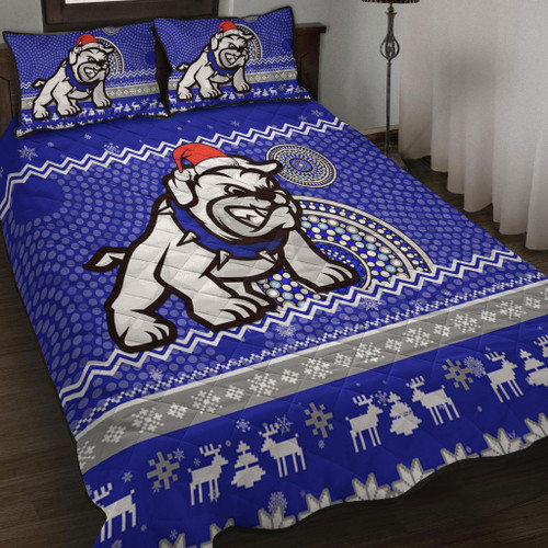 Canterbury-Bankstown Bulldogs Quilt Bed Set - Australia Ugly Xmas With Aboriginal Patterns For Die Hard Fans