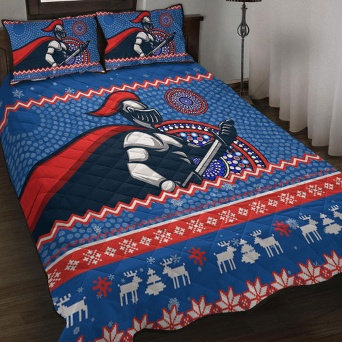 Newcastle Knights Quilt Bed Set - Australia Ugly Xmas With Aboriginal Patterns For Die Hard Fans