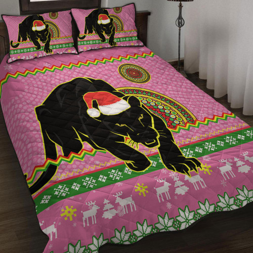 Penrith Panthers Quilt Bed Set - Australia Ugly Xmas With Aboriginal Patterns For Die Hard Fans