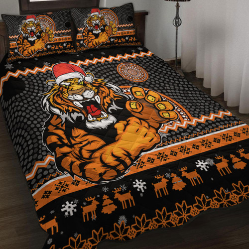 Wests Tigers Quilt Bed Set - Australia Ugly Xmas With Aboriginal Patterns For Die Hard Fans