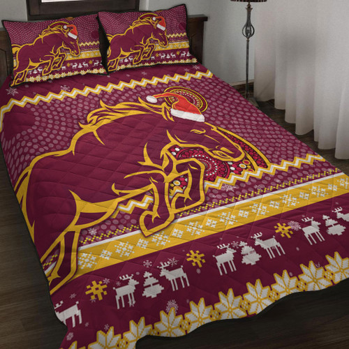 Brisbane Broncos Quilt Bed Set - Australia Ugly Xmas With Aboriginal Patterns For Die Hard Fans