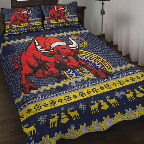 North Queensland Cowboys Quilt Bed Set - Australia Ugly Xmas With Aboriginal Patterns For Die Hard Fans